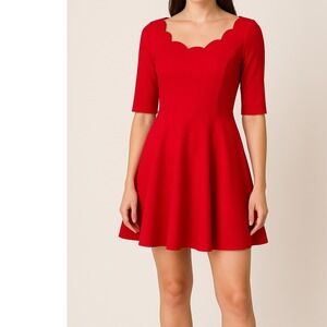 Lulus Red Mini Dress Size L Scallop Trim‎ Skater Flare Romantic Feminine NEW